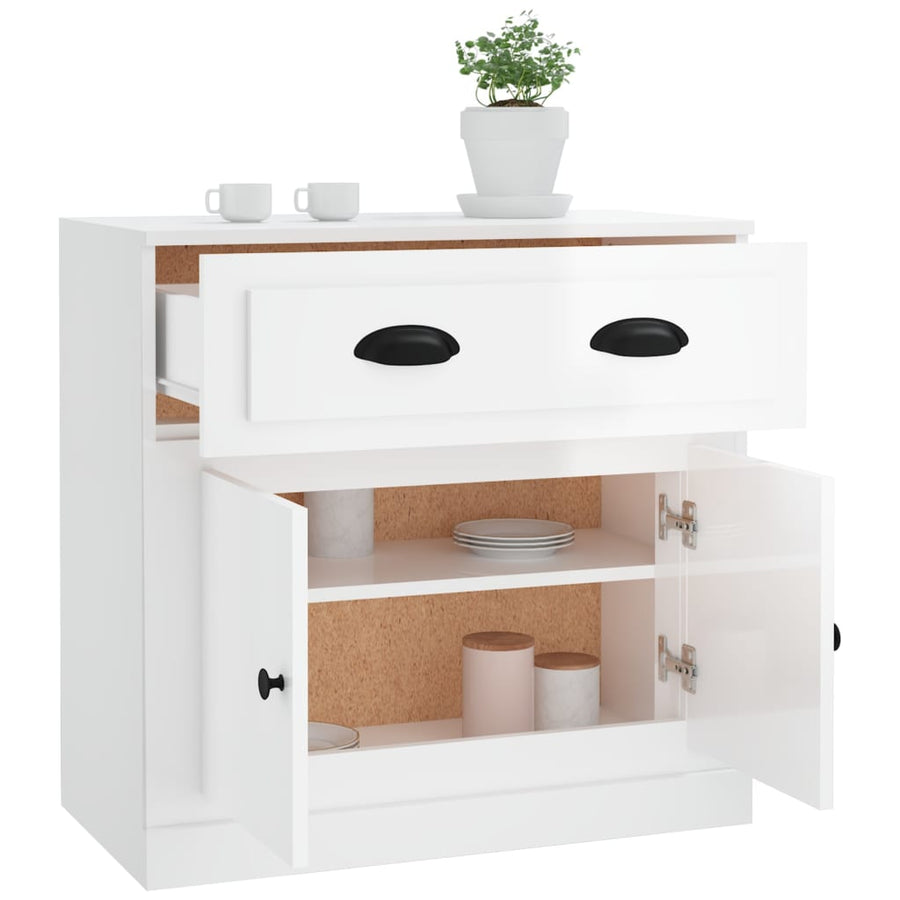 Dressoir 70X35X67,5 Cm Bewerkt Hout Hoogglans wit