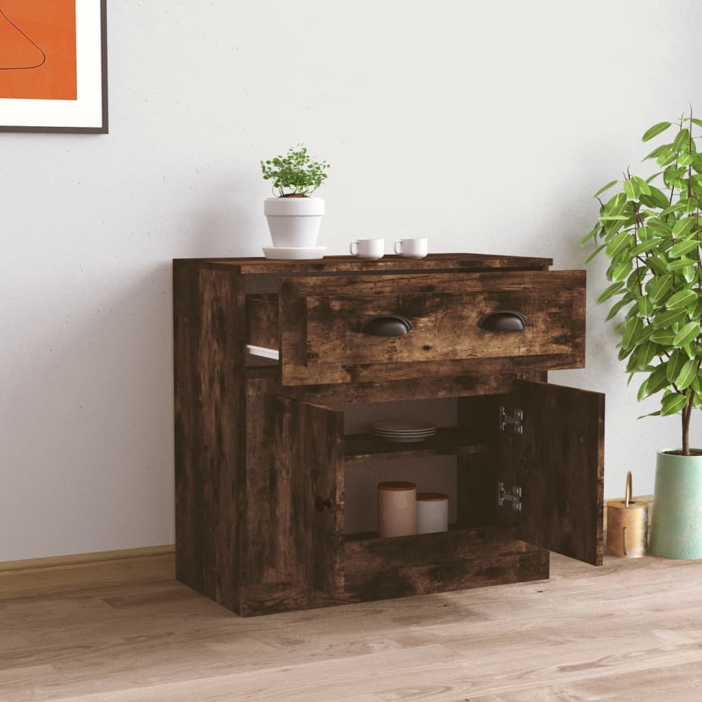 Dressoir 70x35,5x67,5 cm bewerkt hout gerookt eikenkleurig