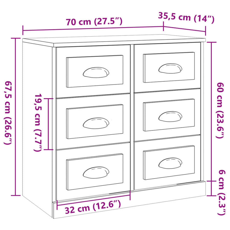 Dressoir 70X35,5X67,5 Cm Bewerkt Hout Kleurig Sonoma eiken