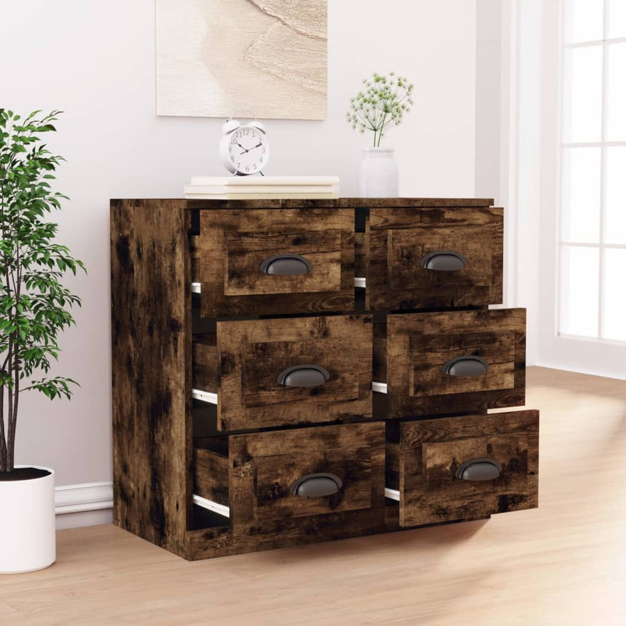 Dressoir 70X35,5X67,5 Cm Bewerkt Hout Gerookt Eikenkleurig
