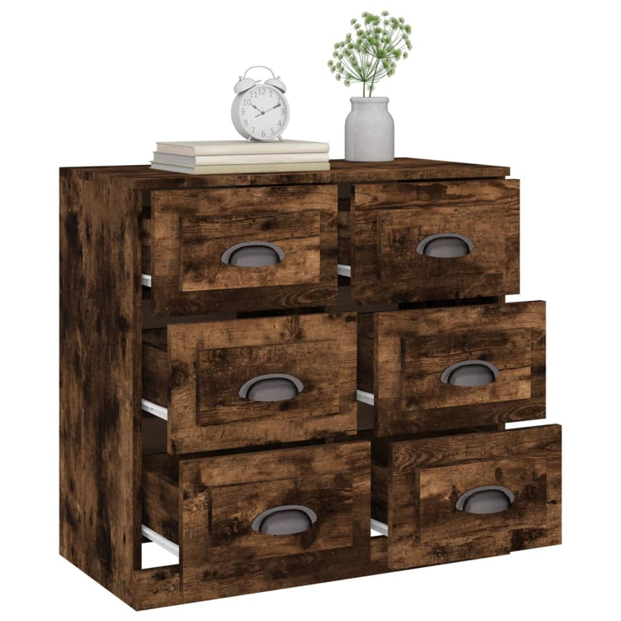 Dressoir 70X35,5X67,5 Cm Bewerkt Hout Gerookt Eikenkleurig