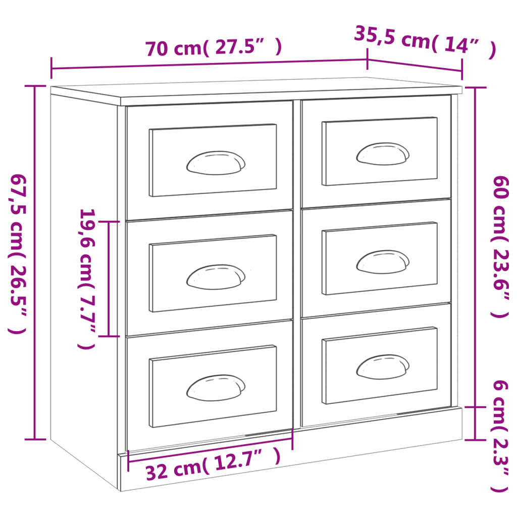 Dressoir 70X35,5X67,5 Cm Bewerkt Hout Bruin Eikenkleur