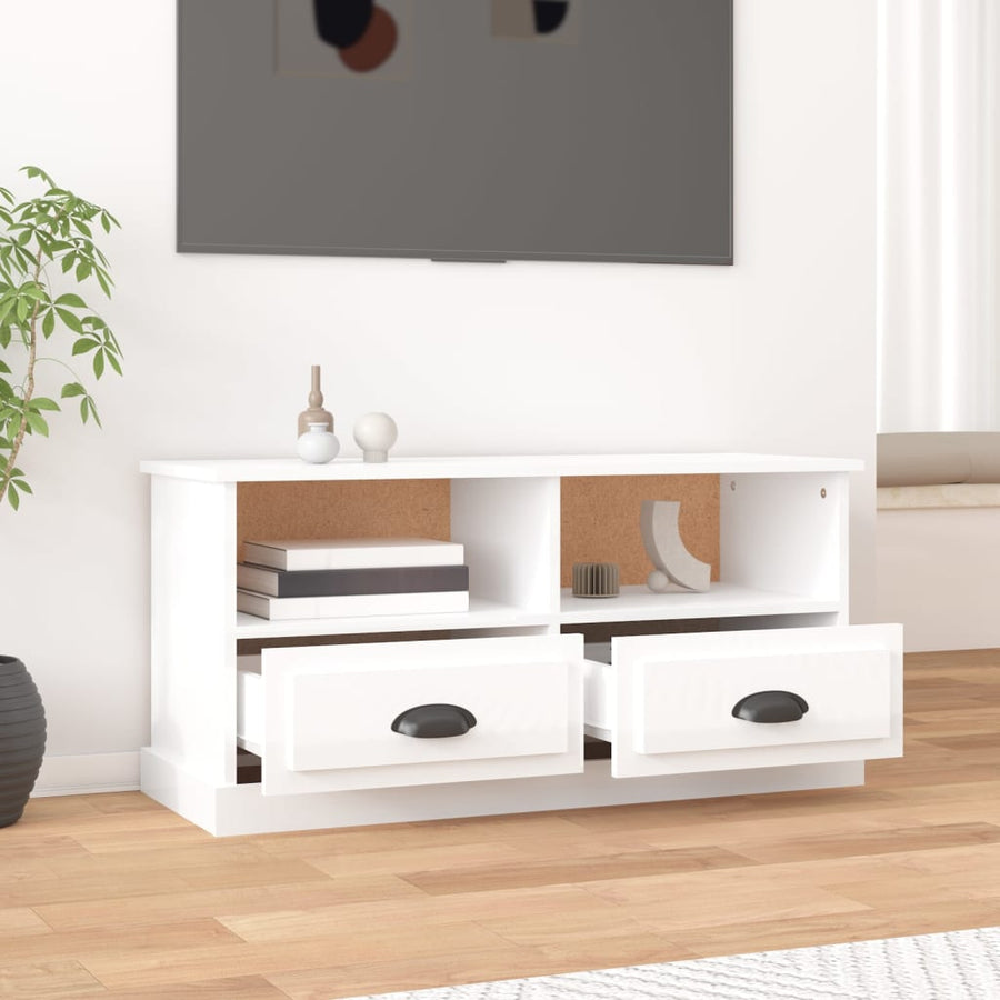 Tv-Meubel 93X35,5X45 Cm Bewerkt Hout Hoogglans wit