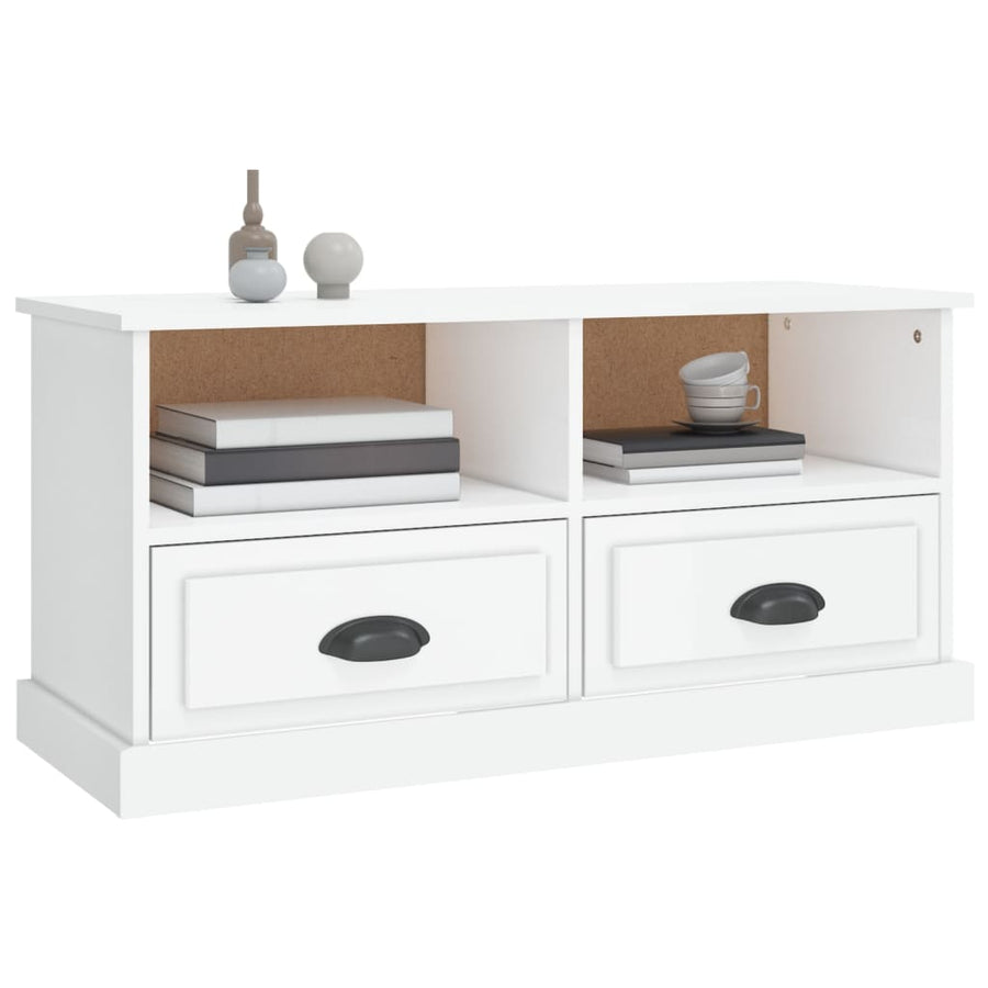 Tv-Meubel 93X35,5X45 Cm Bewerkt Hout Hoogglans wit