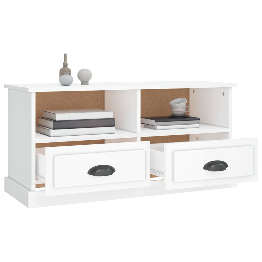 Tv-Meubel 93X35,5X45 Cm Bewerkt Hout Hoogglans wit