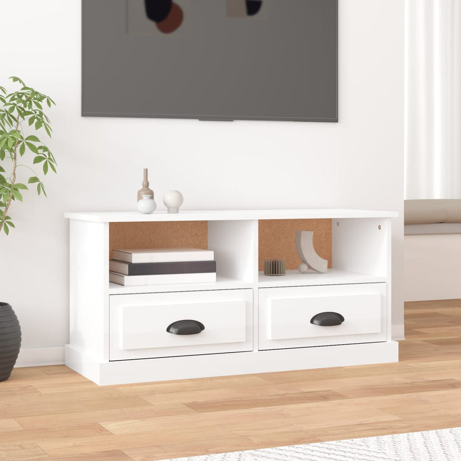 Tv-Meubel 93X35,5X45 Cm Bewerkt Hout Hoogglans wit
