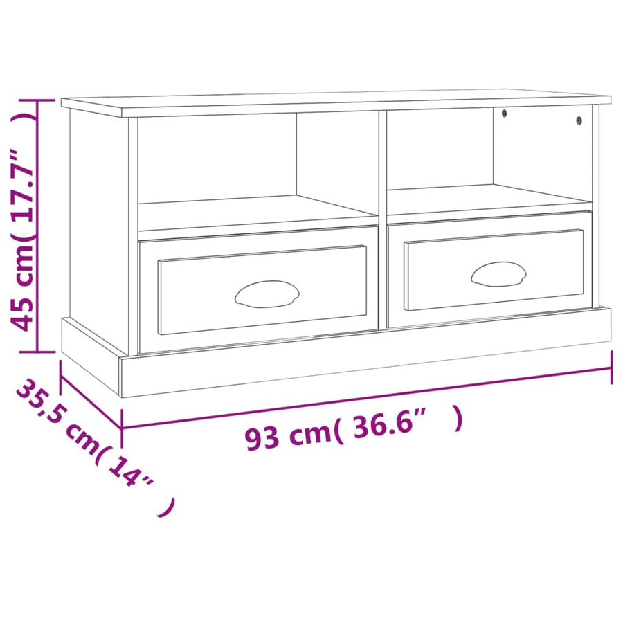 Tv-Meubel 93X35,5X45 Cm Bewerkt Hout Betongrijs