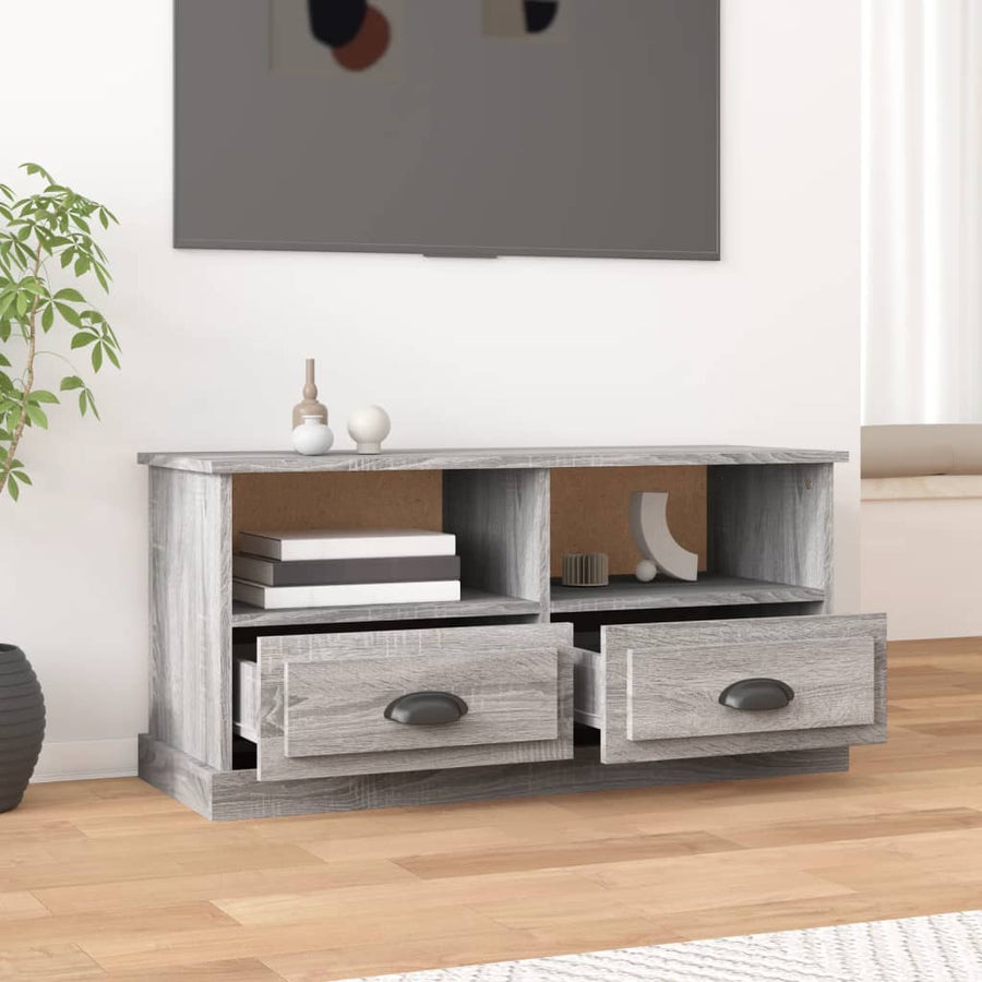 Tv-Meubel 93X35,5X45 Cm Bewerkt Hout Eikenkleurig Grijs sonoma