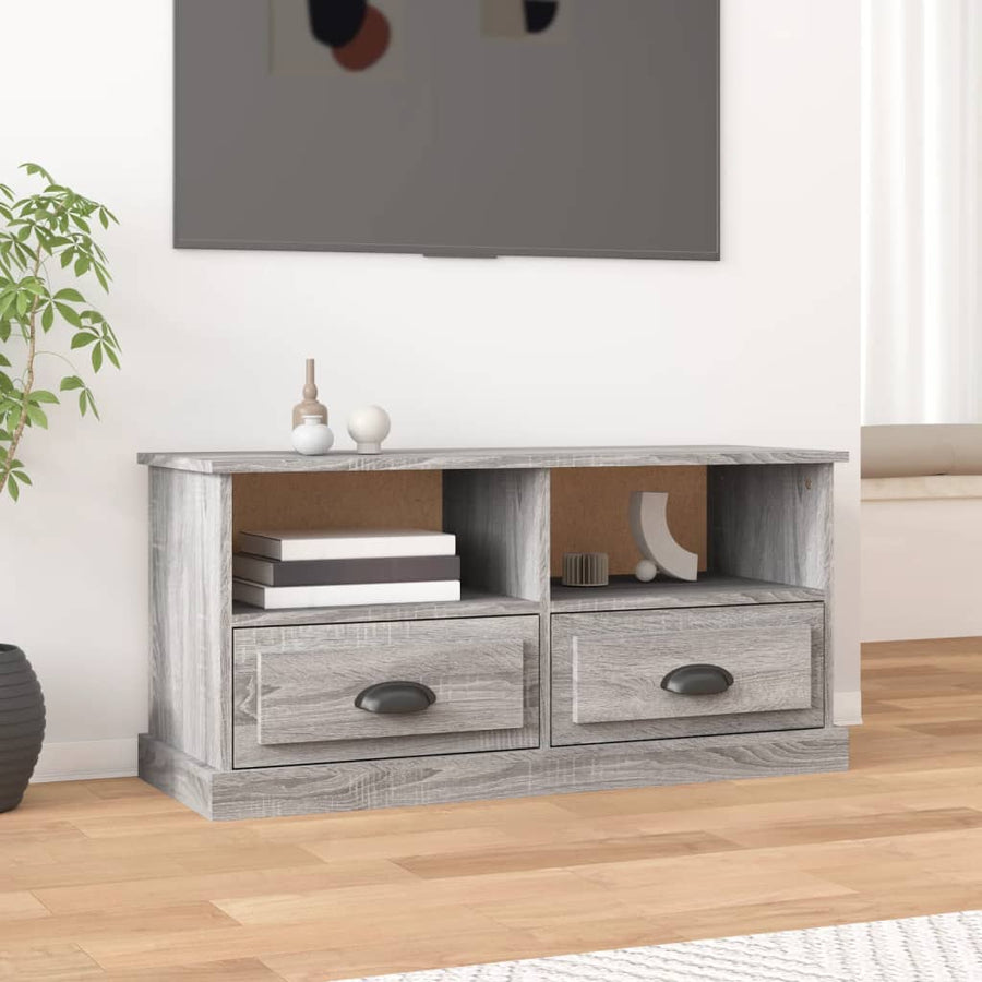 Tv-Meubel 93X35,5X45 Cm Bewerkt Hout Eikenkleurig Grijs sonoma