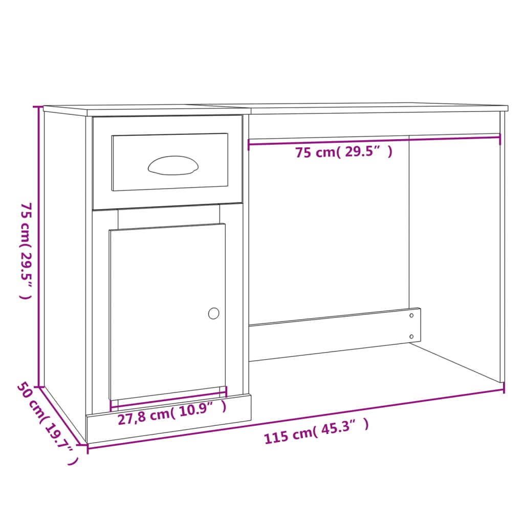 Bureau met lade 115x50x75 cm bewerkt hout wit