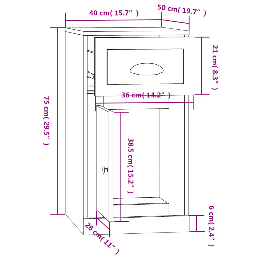 Bijzetkast Met Lade 40X50X75 Cm Bewerkt Hout Wit