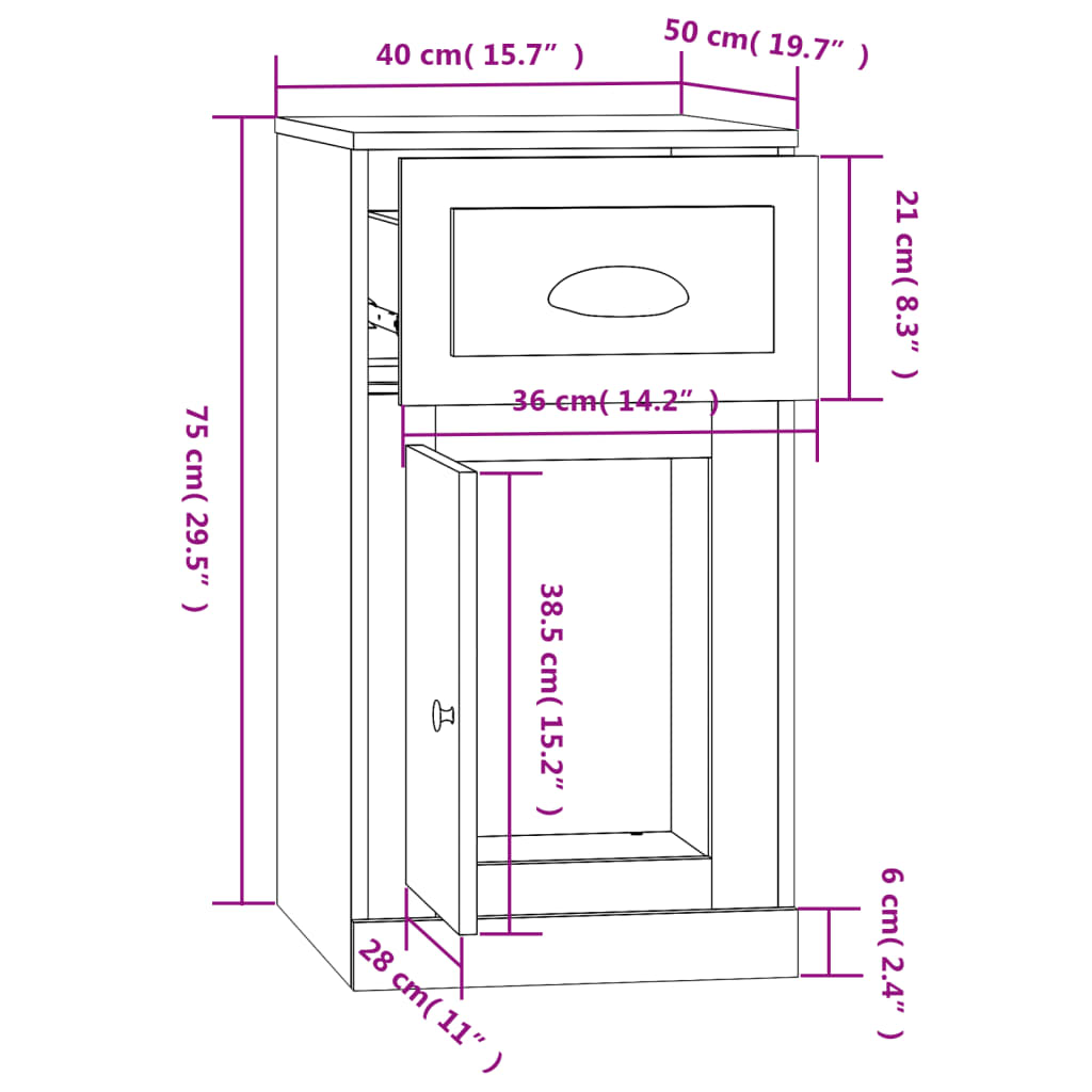 Bijzetkast Met Lade 40X50X75 Cm Bewerkt Hout Sonoma Eikenkleur