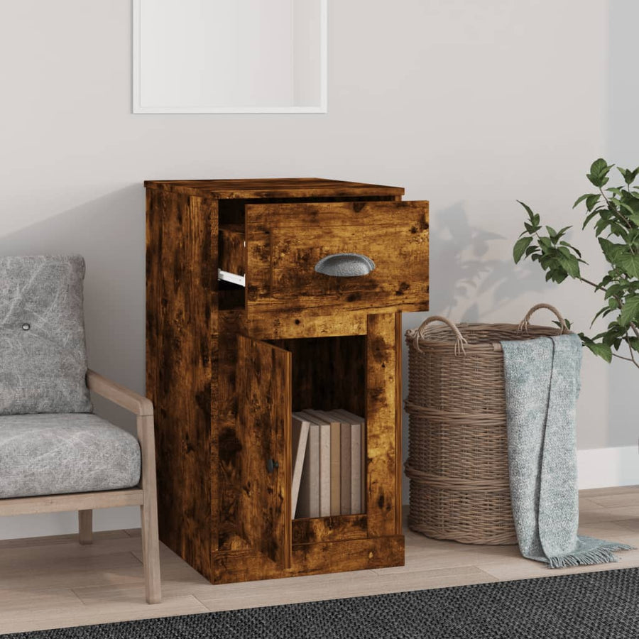 Bijzetkast Met Lade 40X50X75 Cm Bewerkt Hout Kleur Gerookt eiken