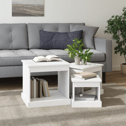 3-Delige Tafeltjesset Bewerkt Hout Wit