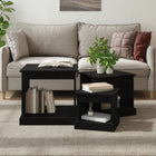 3-Piece Coffee Table Set Carved Wood Black