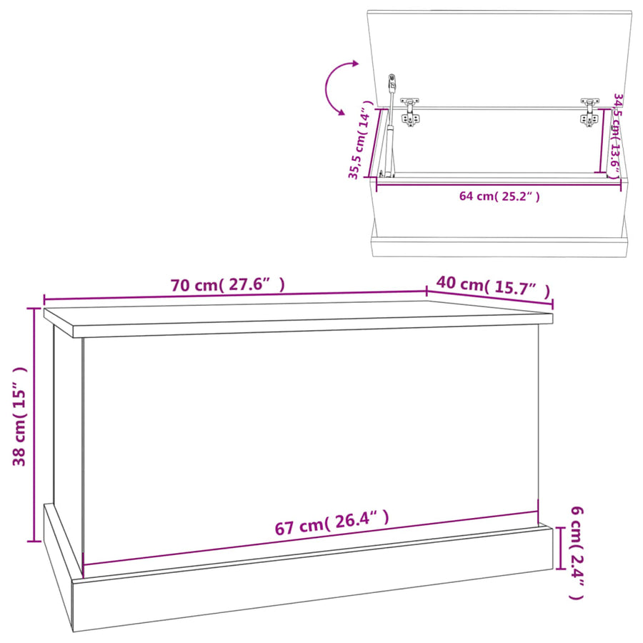 Opbergbox Bewerkt Hout 70 x 40 x 38 cm Betongrijs