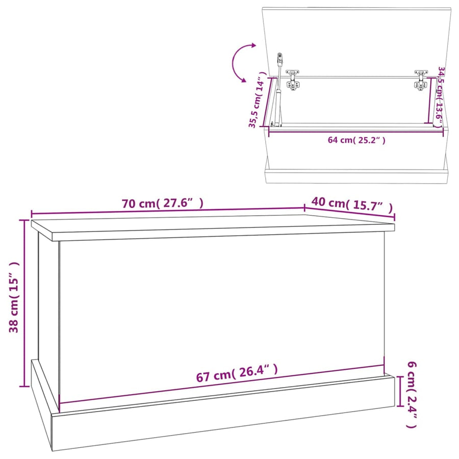 Opbergbox Bewerkt Hout Kleurig 70 x 40 x 38 cm Gerookt eiken