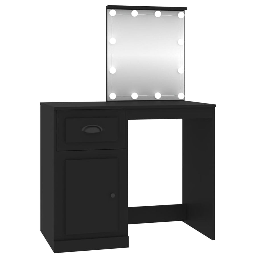 Kaptafel Met Led 90X50X132,5 Cm Bewerkt Hout Zwart