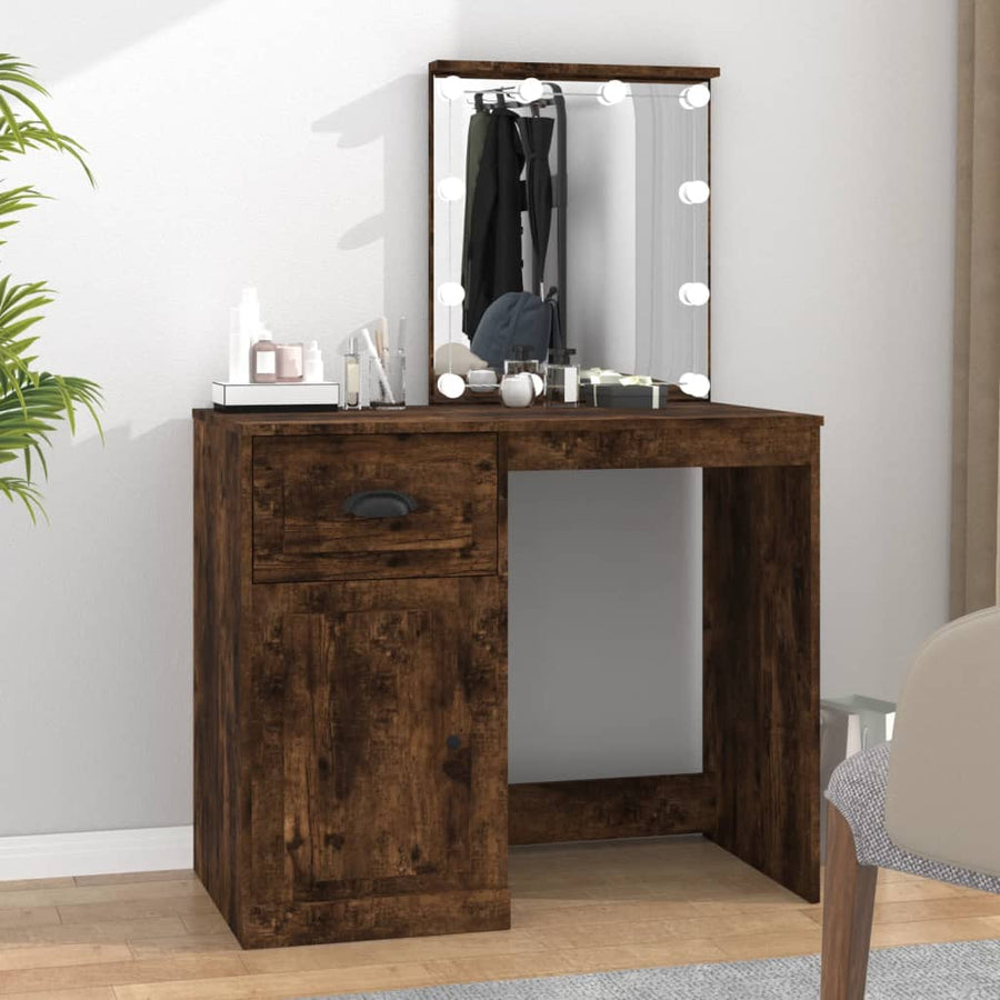 Kaptafel Met Led 90X50X132,5 Cm Bewerkt Hout Gerookt Eikenkleur