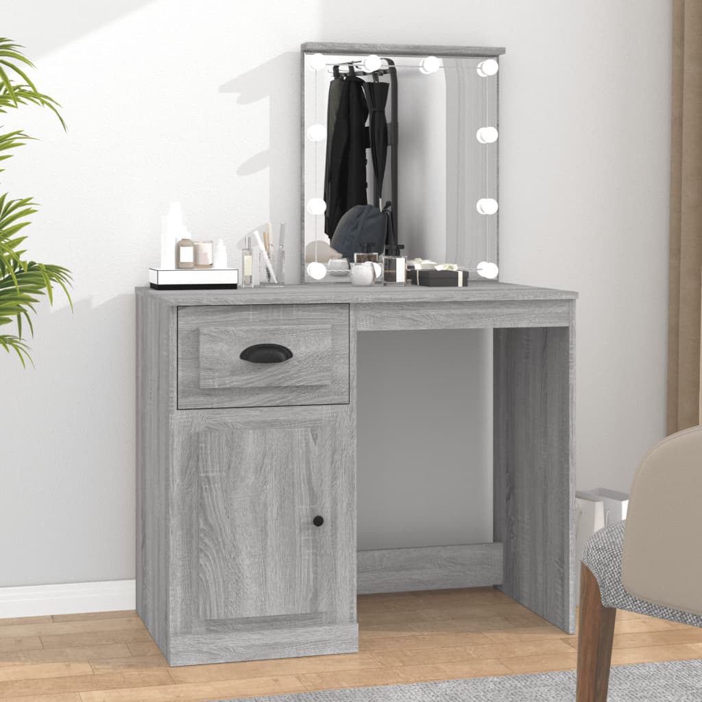 Kaptafel Met Led 90X50X132,5 Cm Bewerkt Hout Grijs Sonoma Eiken