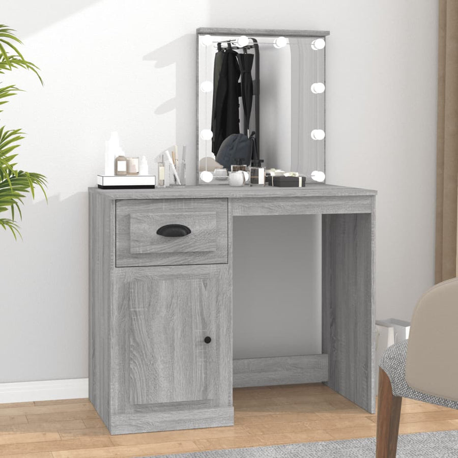 Kaptafel Met Led 90X50X132,5 Cm Bewerkt Hout Grijs Sonoma Eiken