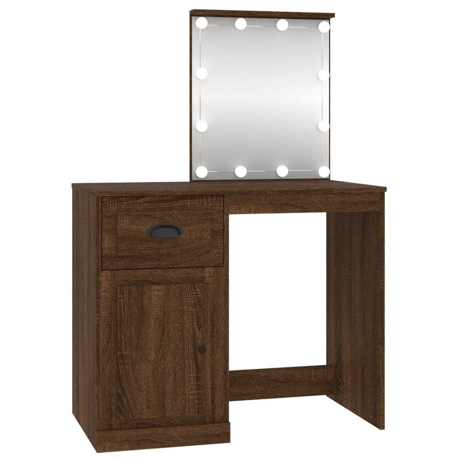 Kaptafel Met Led 90X50X132,5 Cm Bewerkt Hout Bruin Eikenkleur