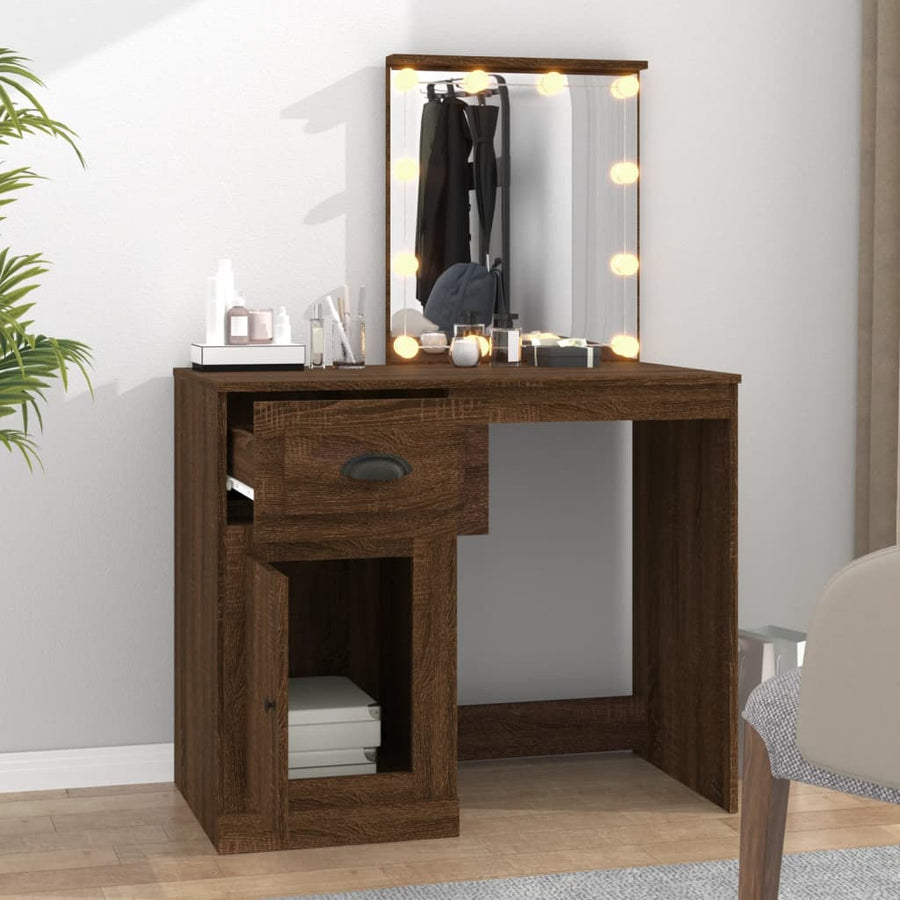 Kaptafel Met Led 90X50X132,5 Cm Bewerkt Hout Bruin Eikenkleur