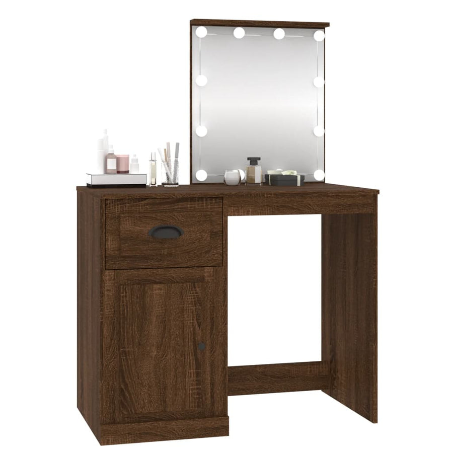 Kaptafel Met Led 90X50X132,5 Cm Bewerkt Hout Bruin Eikenkleur