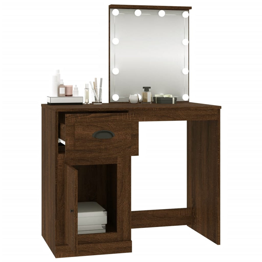 Kaptafel Met Led 90X50X132,5 Cm Bewerkt Hout Bruin Eikenkleur