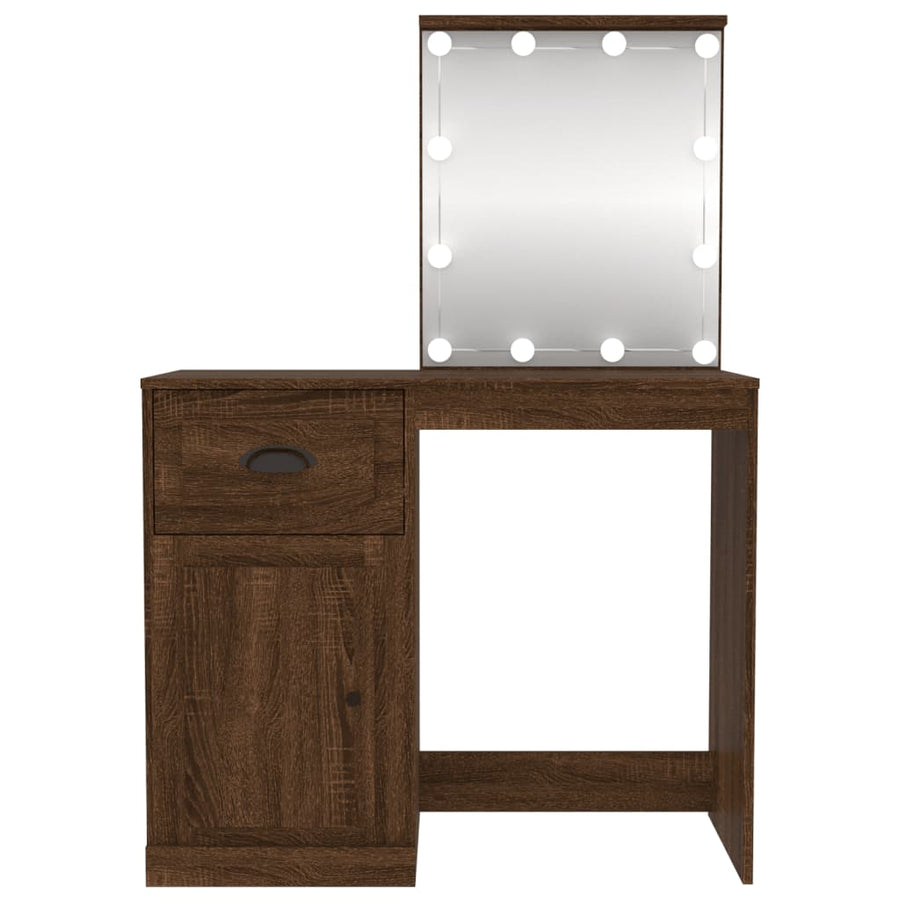 Kaptafel Met Led 90X50X132,5 Cm Bewerkt Hout Bruin Eikenkleur