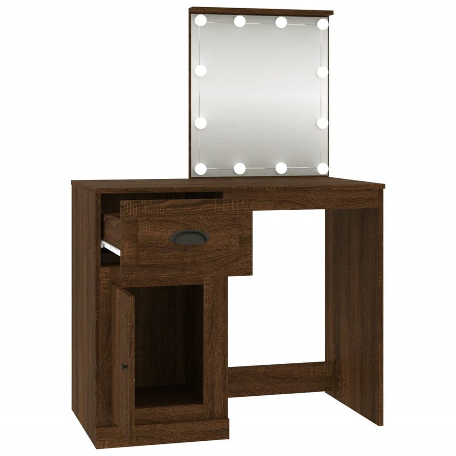 Kaptafel Met Led 90X50X132,5 Cm Bewerkt Hout Bruin Eikenkleur
