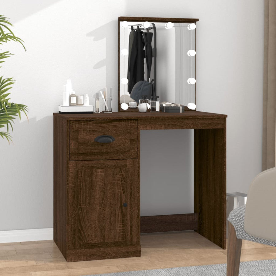 Kaptafel Met Led 90X50X132,5 Cm Bewerkt Hout Bruin Eikenkleur
