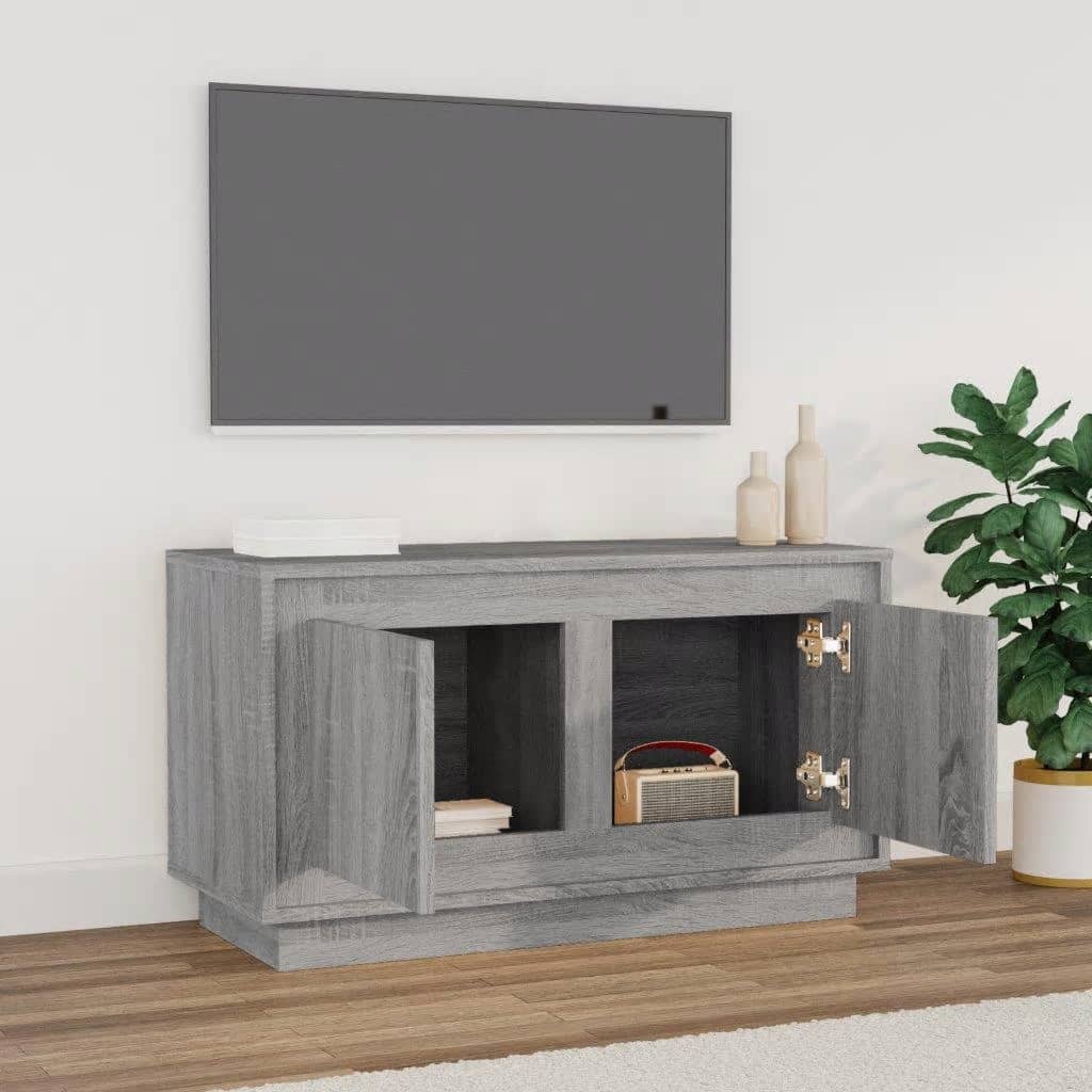 Tv-Meubel 80X35X45 Cm Bewerkt Hout Eikenkleurig Grijs sonoma