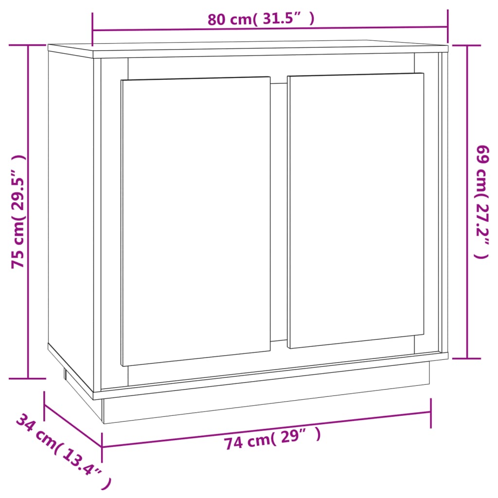 Dressoir 80X34X75 Cm Bewerkt Hout Wit