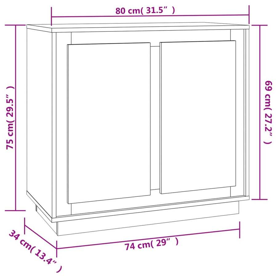 Dressoir 80X34X75 Cm Bewerkt Hout Wit