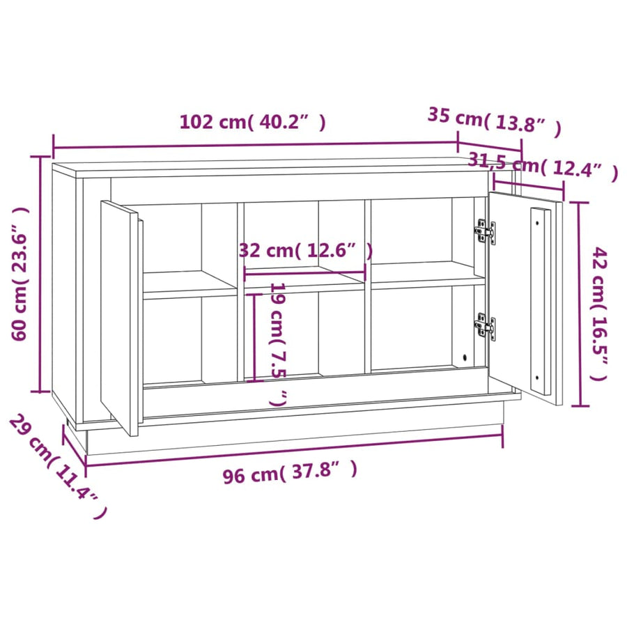 Dressoir 102x35x60 cm bewerkt hout sonoma eikenkleurig Sonoma eiken