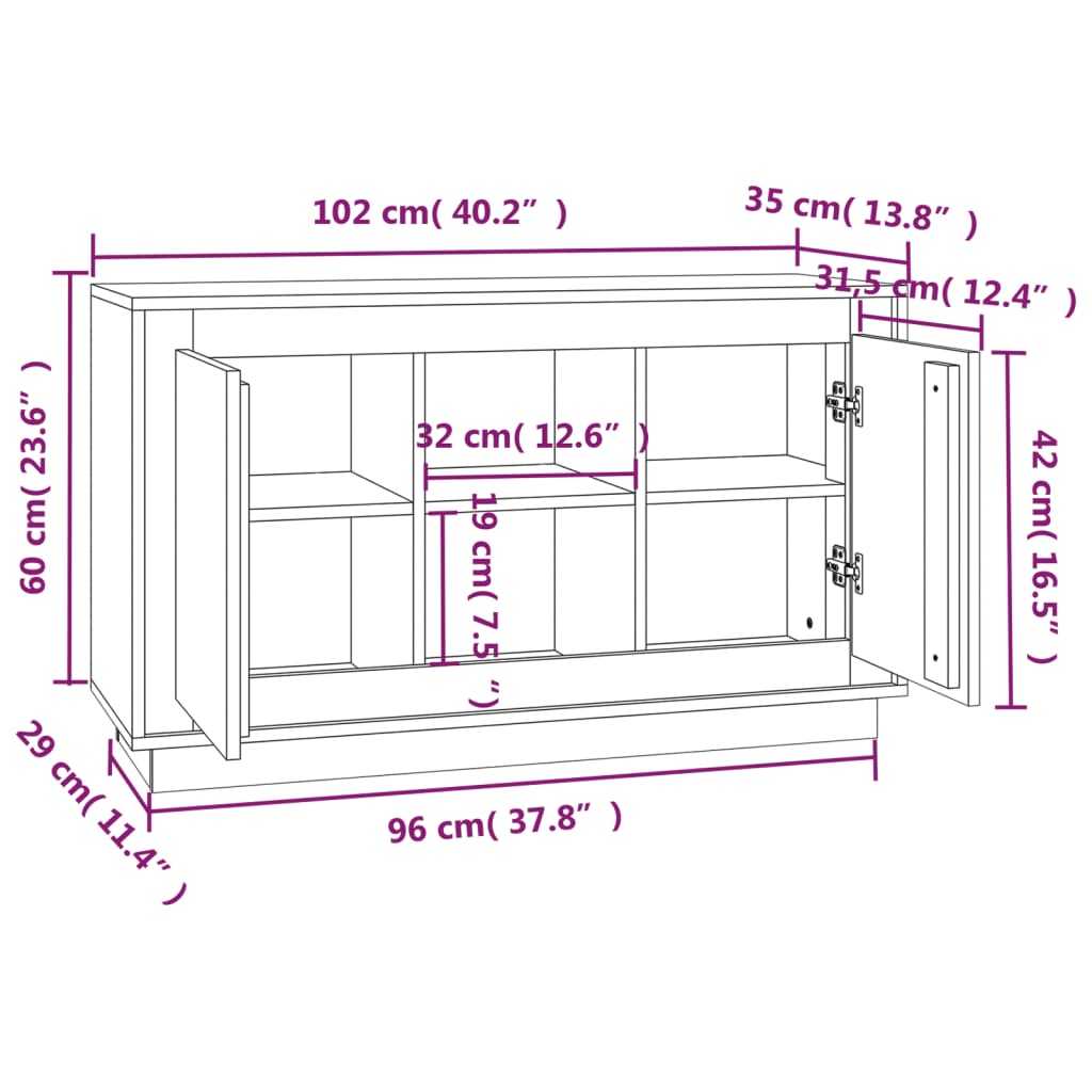 Dressoir 102X35X60 Cm Bewerkt Hout Grijs Sonoma Eikenkleurig