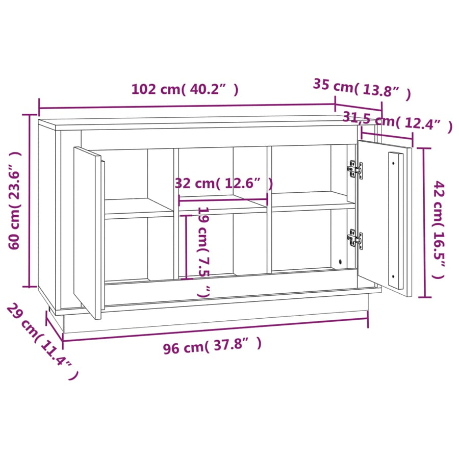 Dressoir 102X35X60 Cm Bewerkt Hout Grijs Sonoma Eikenkleurig