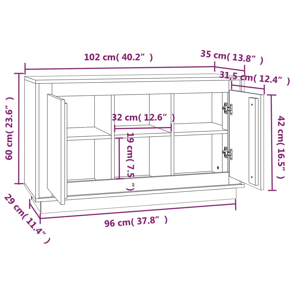 Dressoir 102X35X60 Cm Bewerkt Hout Bruin Eikenkleur