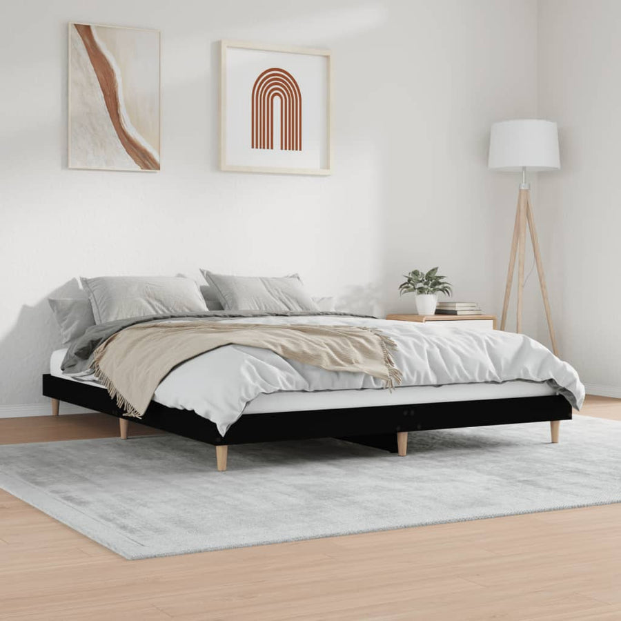 Bedframe Massief Hout 200 x 200 cm Zwart