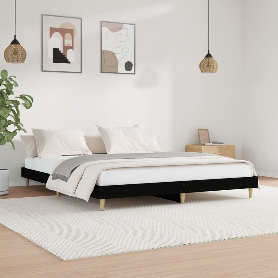 Bedframe Massief Hout 200 x 200 cm Zwart
