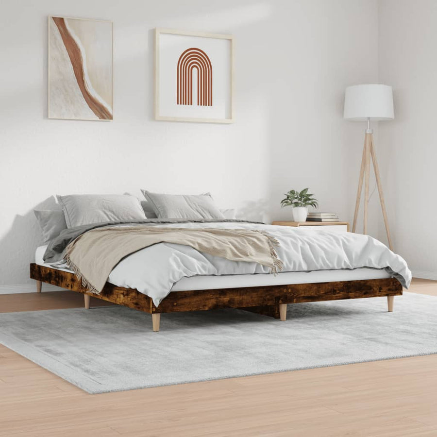 Bedframe Bewerkt Hout Kleurig 200 x 200 cm Gerookt eiken
