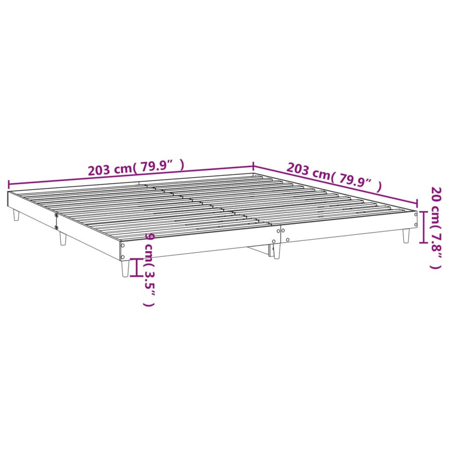Bedframe Bewerkt Hout Kleurig 200 x 200 cm Gerookt eiken