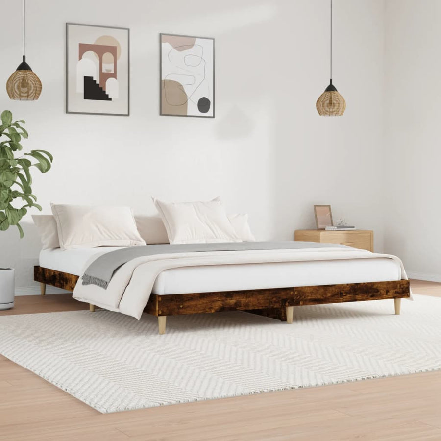 Bedframe Bewerkt Hout Kleurig 200 x 200 cm Gerookt eiken