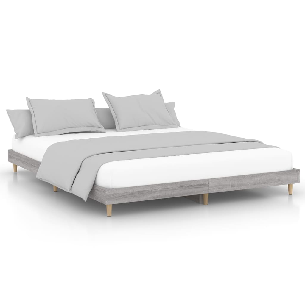 Bedframe Bewerkt Hout Eikenkleurig 200 x 200 cm Grijs sonoma