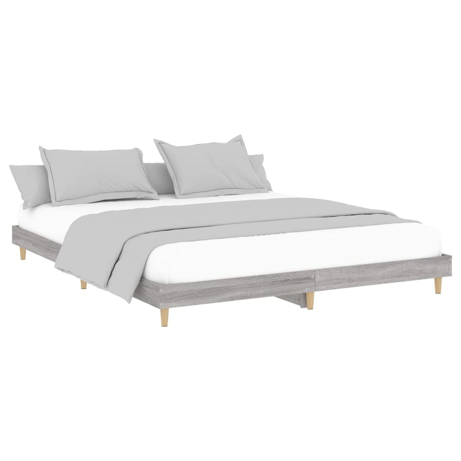 Bedframe Bewerkt Hout Eikenkleurig 200 x 200 cm Grijs sonoma