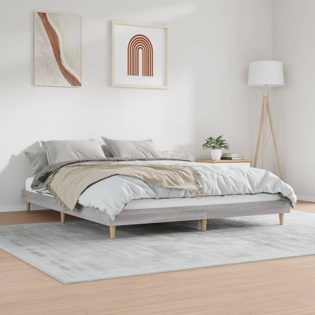 Bedframe Bewerkt Hout Eikenkleurig 200 x 200 cm Grijs sonoma