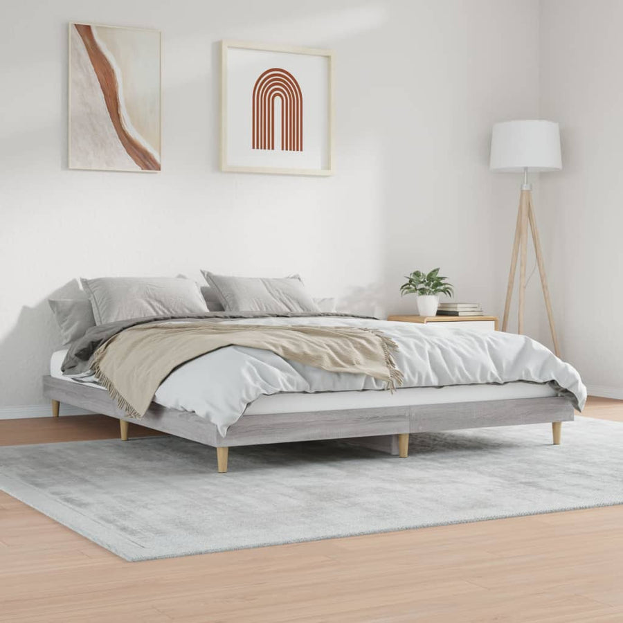 Bedframe Bewerkt Hout Eikenkleurig 200 x 200 cm Grijs sonoma