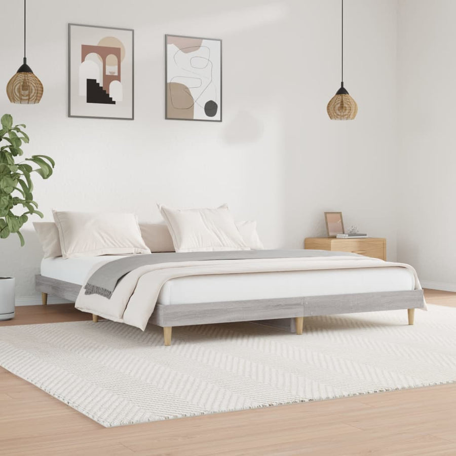 Bedframe Bewerkt Hout Eikenkleurig 200 x 200 cm Grijs sonoma