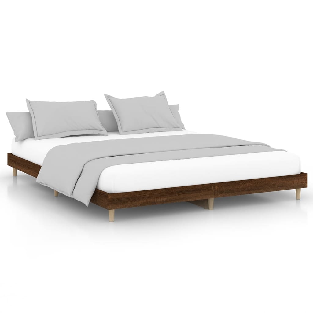 Bedframe bewerkt hout bruin eikenkleur 200x200 cm 200 x 200 cm bruin eikenkleur